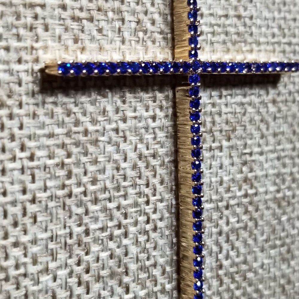 AAA Zircon & Copper Cross Necklace. Blue & Gold - Picture 4 of 8